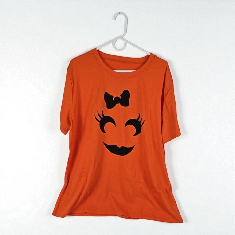 Halloween T-shirt Women 2XL Orange Pumpkin Face Halloween Jack O Lantern